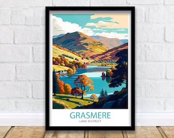 Grasmere Lake District Travel Print  Grasmere Wall Decor Grasmere Home Living Decor Grasmere Illustration Travel Poster Gift For Grasmere