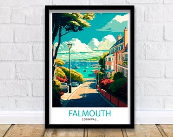 Falmouth Cornwall Illustration Print – Coastal Travel Poster