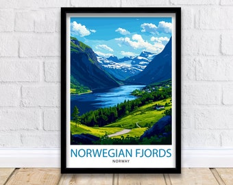 Norwegian Fjords Print  Majestic Norway Landscape Art Scenic Fjord Poster Nordic Nature Wall Decor Norway Travel Illustration Beautiful