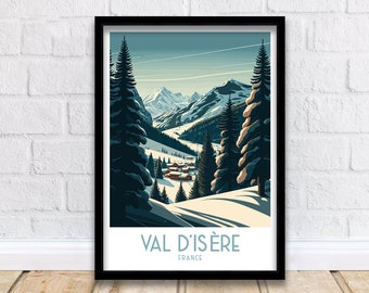 Val d'isere Travel Print | Ski Poster| Travel Poster| Ski Print| Val Di'sere Poster| French Alps| Skiing| Skiing Wall Art| Skiing Poster