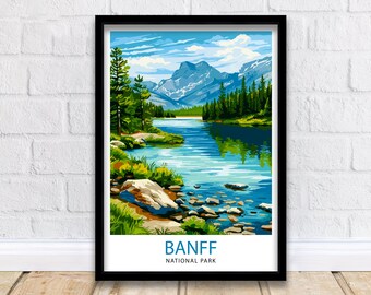 Banff National Park Podróż Wydruk Banff Dekoracja Ścienna Banff Wystrój Domu Banff Kanada Ilustracja Plakat Podróży Prezent Dla Banff Kanada Wystrój Domu