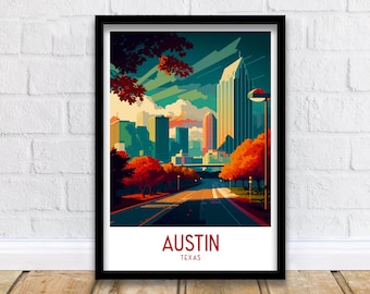 Austin Texas Travel Print  Austin Wall Decor Texas Illustration Travel Poster Austin Texas Home Decor Gift For Texas Austin Cityscape Print