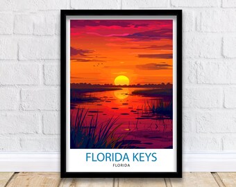 Florida Keys Print| Tropical Island Chain Art Key West Poster Florida Archipelago Wall Decor US Coastal Illustration Sunshine State Artwork
