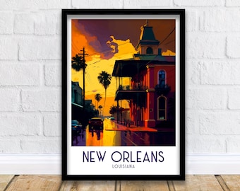 New Orleans Travel Print| Louisiana Wall Art New Orleans Decor New Orleans Illustration Travel Poster, Gift for New Orleans Louisiana Home