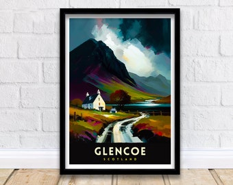 Impresión de viaje de Glencoe, Escocia, decoración de pared, arte de pared, colgante de pared de Glencoe, decoración del hogar, regalo de Glencoe, amantes del arte, Escocia, regalo para amantes del arte, impresión de arte