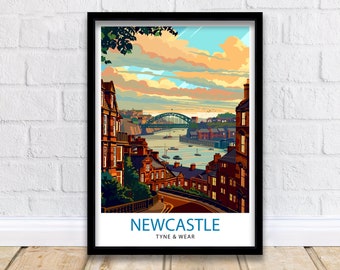 Newcastle upon Tyne Travel Print  Newcastle Wall Decor Newcastle Poster England Travel Prints Newcastle Art Print Newcastle Illustration