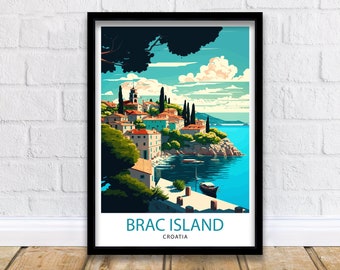 Brac Island Croatia Travel Poster, Coastal Illustration