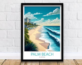 パームビーチフロリダ旅行プリントパームビーチ壁装飾パームビーチホームリビング装飾パームビーチイラスト旅行ポスターパームビーチへのギフト