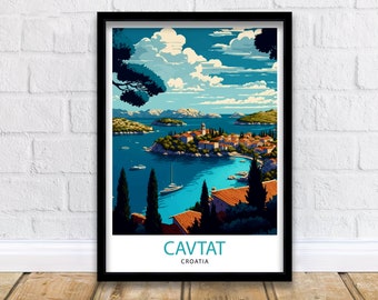 Cavtat Croatia Travel Poster | Colorful Illustration Art Print