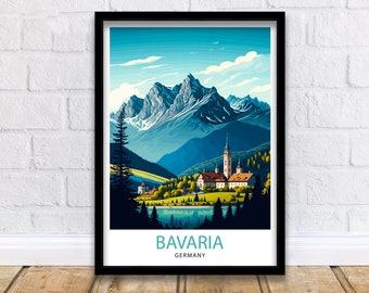 Bavaria Germany Travel Print Bavarian Alps Wall Art Bavaria Home Decor Germany Illustration Travel Poster Bavarian Gift Germany Travel Print