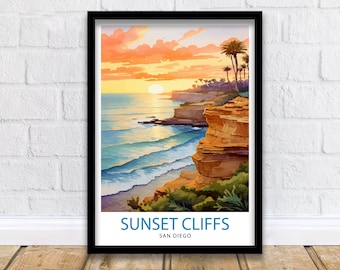 Sunset Cliffs San Diego Travel Print| Sunset Cliffs Wall Decor San Diego Poster California Travel Prints Sunset Cliffs Art Print Sunset
