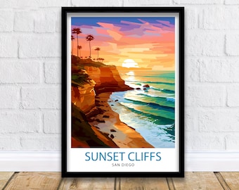Sunset Cliffs San Diego Travel Print| Sunset Cliffs Wall Decor San Diego Poster California Travel Prints Sunset Cliffs Art Print Sunset