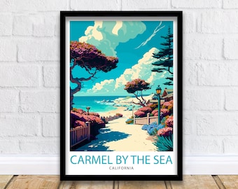 Carmel-by-the-Sea California Travel Print| Carmel Wall Art Home Living Decor Travel Poster Gift for Carmel California Coastal Decor