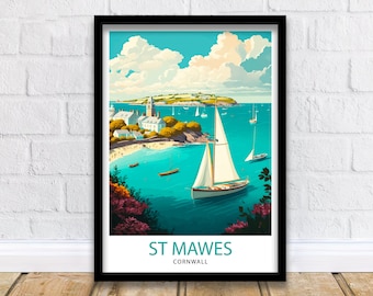 St Mawes Cornwall Travel Print  St Mawes Wall Art Cornwall Illustration Travel Poster Gift For St Mawes, Cornwall Home Decor