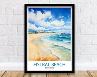 Fistral Beach Cornwall Travel Print  Cornwall Wall Decor Fistral Beach Poster Beach Travel Prints Cornwall Art Print Fistral Beach