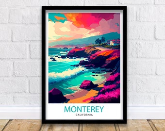 Monterey California Travel Print| Wall Art Decor for Home and Office Travel Souvenir California Coastal Art