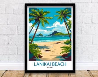 Lanikai Beach Travel Print  Lanikai Wall Decor Lanikai Poster Hawaii Travel Prints Lanikai Art Print Lanikai Illustration Lanikai Wall Art