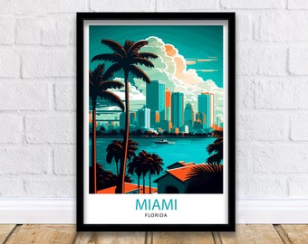 Miami Travel Print| Miami Wall Decor Miami Illustration Miami Florida Travel Poster, Miami Beach Art Miami Home Decor