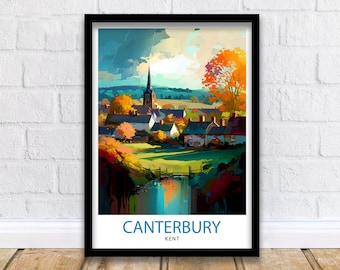 Canterbury Kent Travel Print  Canterbury Wall Decor Canterbury Home Living Decor Canterbury Kent Illustration Travel Poster Gift