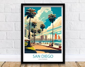 Impresión de viaje a San Diego, California, decoración de pared de San Diego, decoración del hogar de San Diego, ilustración de San Diego, póster de viaje de San Diego, regalo
