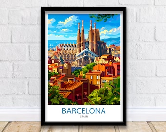 Barcelona Spain Travel Print  Barcelona Wall Decor Spain Illustration Travel Poster Barcelona Gift Spain Home Decor