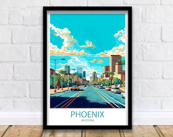 Impresión de viaje de Phoenix, Arizona / Arte de pared de Phoenix Impresión del desierto de Arizona Póster de viaje Regalo Decoración del hogar del suroeste