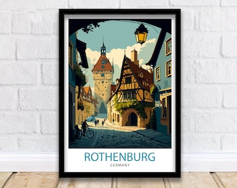 Rothenburg Germany Travel Poster, Architectural Illustration