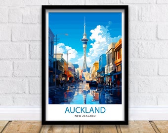 Auckland New Zealand Travel Print Auckland Wall Decor Vibrant City Poster New Zealand Art Skyline Illustration Decorative Wall Art Gift Idea