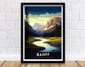 Banff National Park Travel Print  Banff Wall Decor Banff Home Decor Banff Canada Illustration Travel Poster Gift For Banff Canada Home Decor