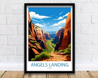 Angels Landing Utah Print Zion National Park Art Hiking Trail Poster Scenic Landscape Wall Decor Nature Adventure Illustration Southwest USA