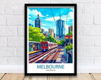 Impresión de viaje de Melbourne, Australia. Decoración de pared con paisaje urbano de Melbourne. Póster de Melbourne. Impresiones de viaje de Australia. Impresión artística de Melbourne.