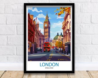 London Travel Print  London Wall Art London Home Decor London Illustration Travel Poster Gift For London UK Home Decor