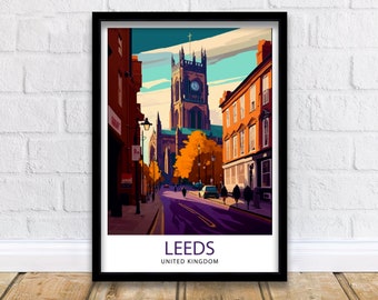 Leeds Cityscape Art Print, UK Travel Poster