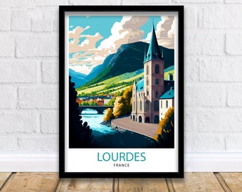 Lourdes France Travel Print  Lourdes Wall Decor Lourdes Home Living Decor Lourdes France Illustration Travel Poster Gift for Lourdes France