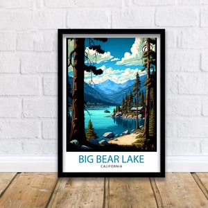 Big Bear Lake Travel Print Big Bear Lake Wall Decor California Mountain Print Big Bear Lake Illustration Travel Poster Gift for Hiker Nature