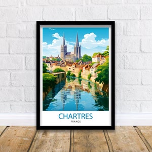 Chartres France Travel Print  Chartres Wall Decor Chartres Poster France Travel Prints Chartres Art Print Chartres Illustration