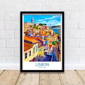 May include: A colorful illustration of Lisbon, Portugal, with a view of the city's rooftops and the Tagus River. The text "LISBON PORTUGAL" is at the bottom of the image.