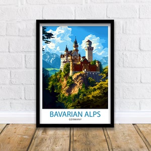 Bavarian Alps Germany Print  Scenic Mountain Landscape Art German Alpine Poster Neuschwanstein Castle View Wall Decor Hiking Trail