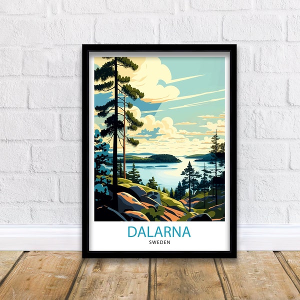 Dalarna Schweden Reise Poster Dalarna Wand Kunst Dalarna Illustration Geschenk für Schweden Liebhaber