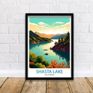 Shasta Lake California Travel Print| Shasta Lake Wall Decor Shasta Lake Home Living Decor Shasta Lake California Illustration Travel Poster