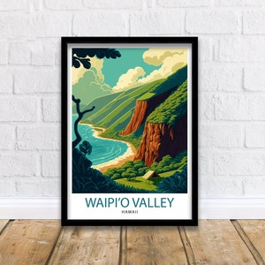 Waipio Valley Hawaii Travel Print| Waipio Valley Wall Art Hawaii Travel Poster Hawaii Home Decor, Waipio Valley Illustration Gift for Hawaii