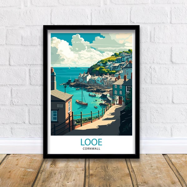 Looe Cornwall Travel Print Looe Wall Decor Looe Home Living Decor Looe Cornwall Illustration Travel Poster Gift for Looe Cornwall Home Decor