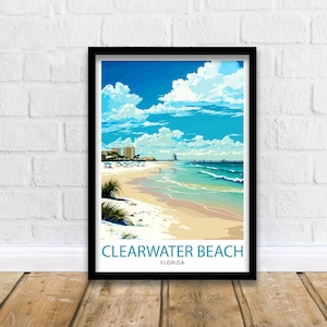 Clearwater Beach Florida Reisedruck | Wand Dekoration Zuhause Wohn Dekor Illustration Reise Poster Geschenk für Clearwater Beach Florida Wohnkultur