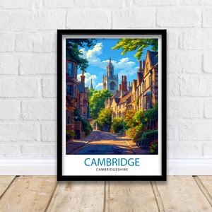 Cambridge UK print historische universiteitsstad kunst rivier cam poster Engelse architectuur muur decor wetenschappelijke stad illustratie Brits