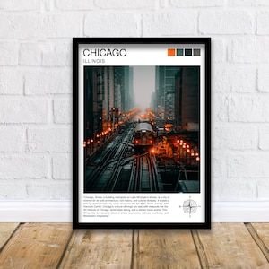 Reisafdruk Chicago| Chicago Wall Art Chicago Skyline Decor Illinois Travel Poster Chicago Cityscape Art Chicago Gift Chicago Home Decor