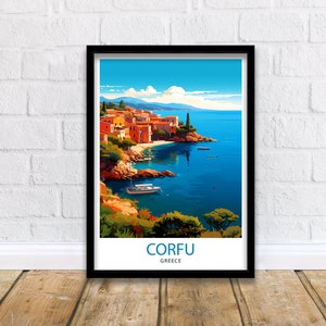 Corfu Greece Travel Print  Corfu Island Wall Decor Greek Island Poster Corfu Travel Prints Mediterranean Art Print Corfu Illustration Greece