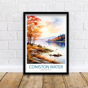 Coniston Water Lake District Travel Print Lake District Wall Decor Lake District Home Living Decor Coniston Water Illustration Travel Poster