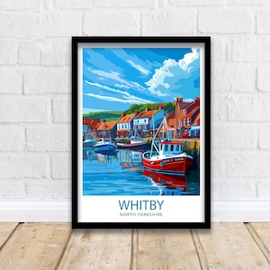 Whitby Harbour Travel Print  Whitby Wall Decor Whitby Home Living Decor Whitby Illustration Travel Poster Gift For Whitby UK Home Decor