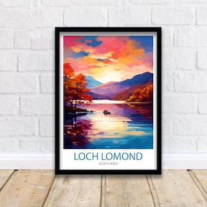 Stampa di viaggio sul Loch Lomond, decorazione da parete in Scozia, illustrazione del Loch Lomond, poster di viaggio, regalo, decorazione per la casa in Scozia