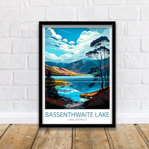 Bassenthwaite Lake Lake District Travel Print  Lake District Wall Decor Lake District Home Living Decor Lake District Illustration